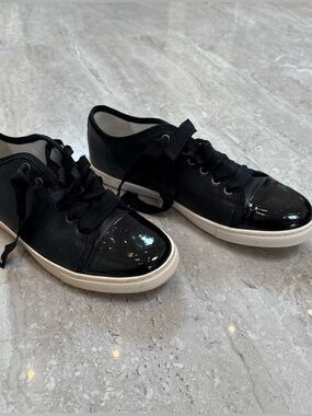 Lanvin Black Low-Top Leather & Patent Cap-Toe Sneakers